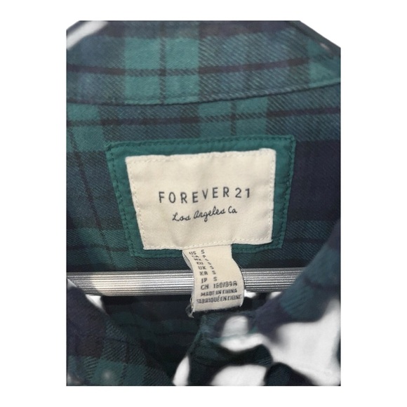 🟣Forever 21 Green & Navy Plaid Flannel Shirt – Women’s Size Small - Picture 3 of 3